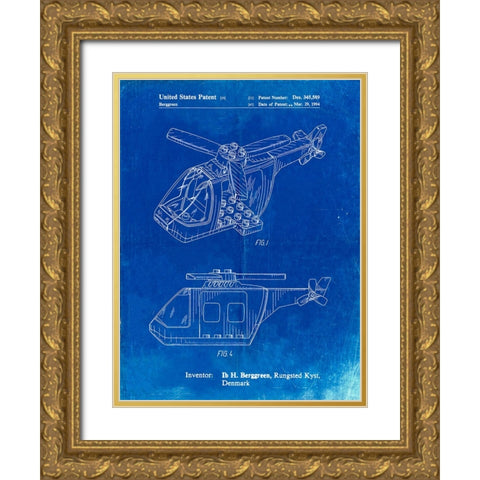 PP929-Faded Blueprint Lego Helicopter Building Kit Patent Poster Gold Ornate Wood Framed Art Print with Double Matting by Borders, Cole