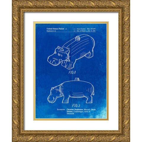 PP930-Faded Blueprint Lego Hippopotamus Patent Poster Gold Ornate Wood Framed Art Print with Double Matting by Borders, Cole