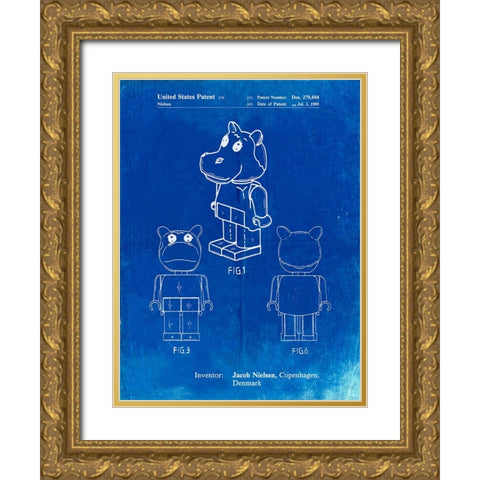 PP931-Faded Blueprint Lego Hippopotamus Poster Gold Ornate Wood Framed Art Print with Double Matting by Borders, Cole