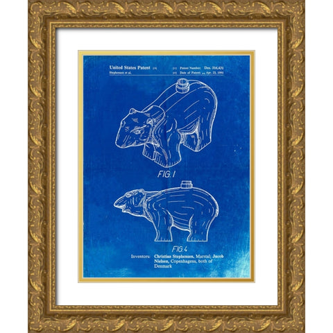PP933-Faded Blueprint Lego Polar Bear Poster Gold Ornate Wood Framed Art Print with Double Matting by Borders, Cole