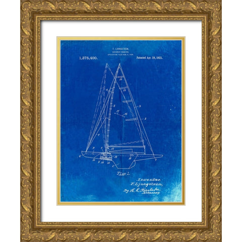 PP942-Faded Blueprint Ljungstrom Sailboat Rigging Patent Poster Gold Ornate Wood Framed Art Print with Double Matting by Borders, Cole