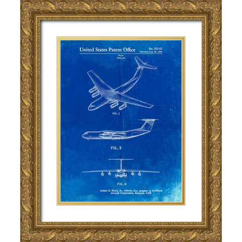 PP944-Faded Blueprint Lockheed C-130 Hercules Airplane Patent Poster Gold Ornate Wood Framed Art Print with Double Matting by Borders, Cole