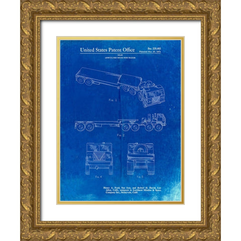 PP946-Faded Blueprint Lockheed Ford Truck and Trailer Patent Poster Gold Ornate Wood Framed Art Print with Double Matting by Borders, Cole