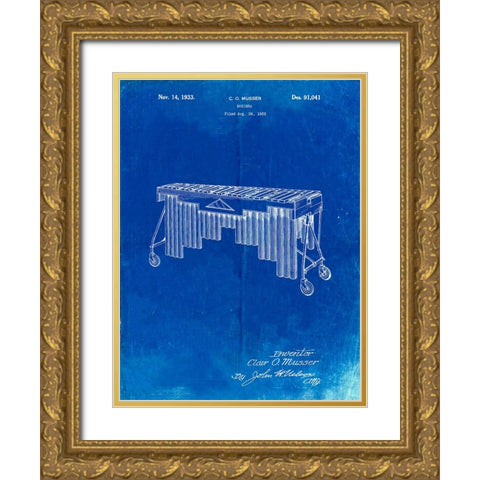 PP949-Faded Blueprint Marimba Poster Gold Ornate Wood Framed Art Print with Double Matting by Borders, Cole