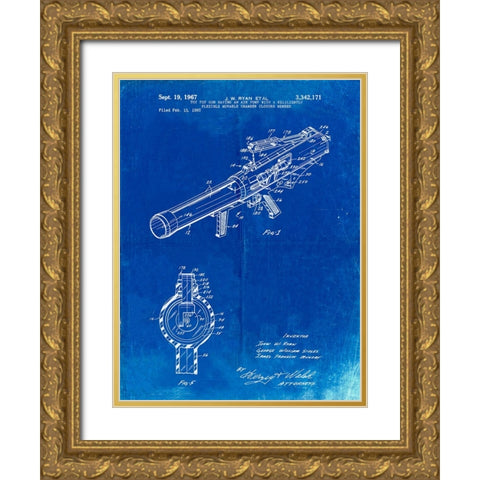 PP952-Faded Blueprint Mattel Toy Pop Gun Patent Poster Gold Ornate Wood Framed Art Print with Double Matting by Borders, Cole
