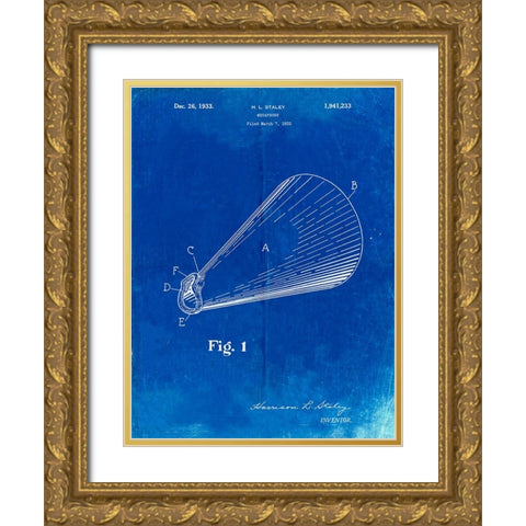 PP954-Faded Blueprint Megaphone Poster Gold Ornate Wood Framed Art Print with Double Matting by Borders, Cole