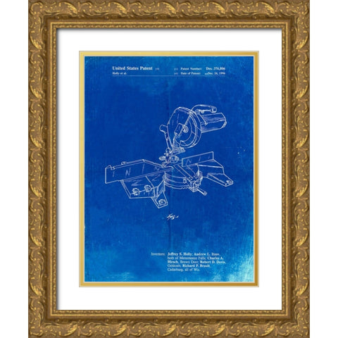 PP956-Faded Blueprint Milwaukee Compound Miter Saw Patent Poster Gold Ornate Wood Framed Art Print with Double Matting by Borders, Cole
