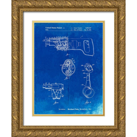 PP958-Faded Blueprint Milwaukee Reciprocating Saw Patent Poster Gold Ornate Wood Framed Art Print with Double Matting by Borders, Cole