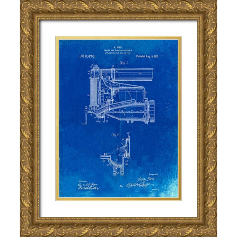 PP960-Faded Blueprint Model T Engine and Radiator Assembly Gold Ornate Wood Framed Art Print with Double Matting by Borders, Cole