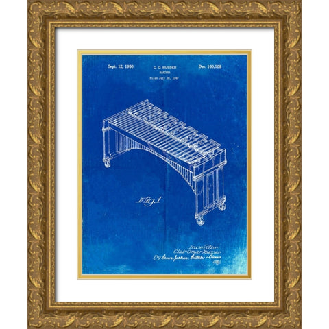 PP967-Faded Blueprint Musser Marimba Patent Poster Gold Ornate Wood Framed Art Print with Double Matting by Borders, Cole