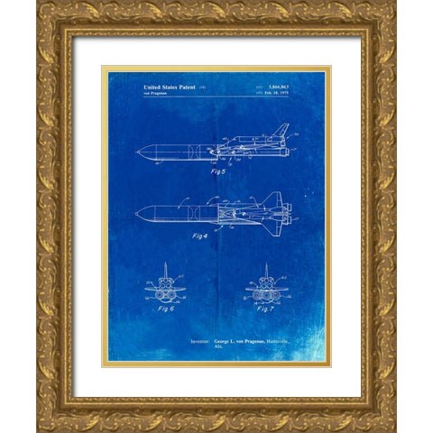 PP969-Faded Blueprint Nail Gun Poster Gold Ornate Wood Framed Art Print with Double Matting by Borders, Cole