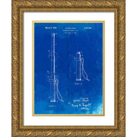 PP970-Faded Blueprint Night Stick Patent Poster Gold Ornate Wood Framed Art Print with Double Matting by Borders, Cole