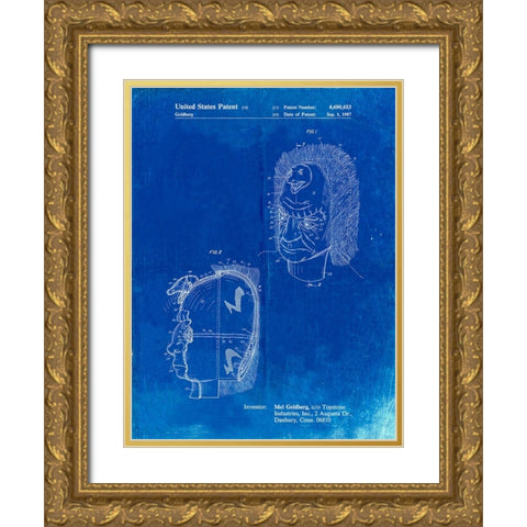 PP971-Faded Blueprint Noise Making Mask Poster Gold Ornate Wood Framed Art Print with Double Matting by Borders, Cole