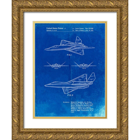 PP972-Faded Blueprint Northrop F-23 Fighter Stealth Plane Patent  Gold Ornate Wood Framed Art Print with Double Matting by Borders, Cole