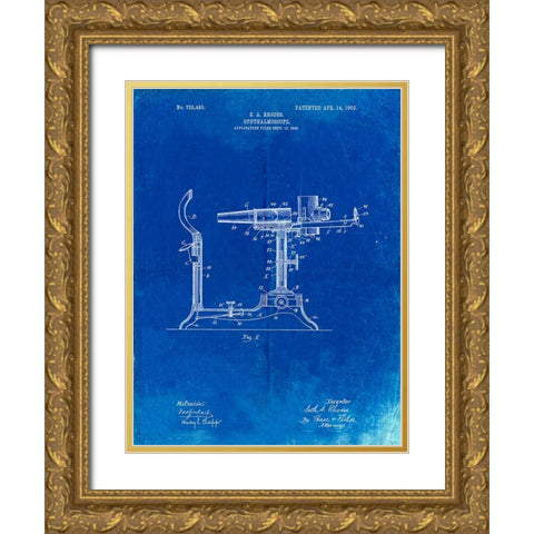 PP974-Faded Blueprint Ophthalmoscope Patent  Gold Ornate Wood Framed Art Print with Double Matting by Borders, Cole
