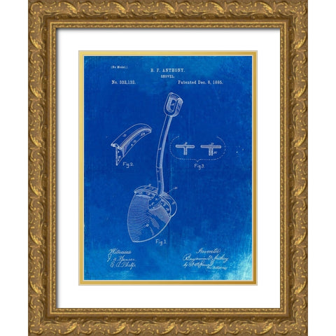 PP976-Faded Blueprint Original Shovel Patent 1885 Patent Poster Gold Ornate Wood Framed Art Print with Double Matting by Borders, Cole