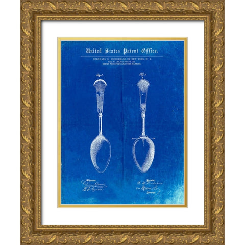 PP977-Faded Blueprint Osiris Sterling Flatware Spoon Patent Poster Gold Ornate Wood Framed Art Print with Double Matting by Borders, Cole