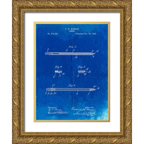 PP984-Faded Blueprint Pencil Patent Poster Gold Ornate Wood Framed Art Print with Double Matting by Borders, Cole