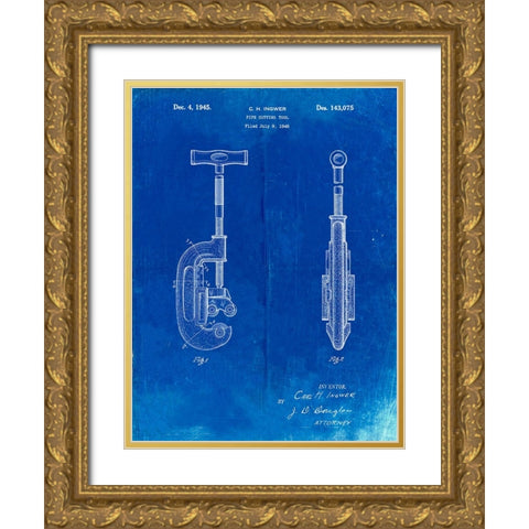 PP986-Faded Blueprint Pipe Cutting Tool Patent Poster Gold Ornate Wood Framed Art Print with Double Matting by Borders, Cole