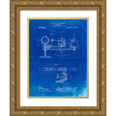 PP988-Faded Blueprint Planetarium 1909 Patent Poster Gold Ornate Wood Framed Art Print with Double Matting by Borders, Cole