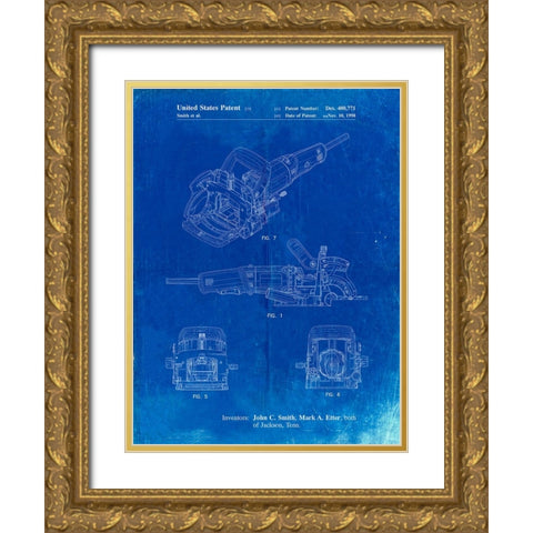 PP989-Faded Blueprint Plate Joiner Patent Poster Gold Ornate Wood Framed Art Print with Double Matting by Borders, Cole