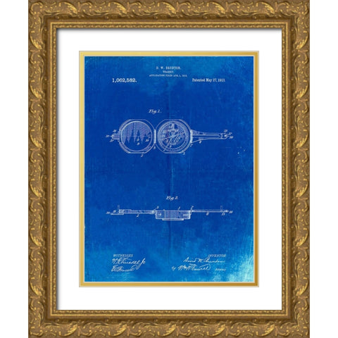 PP992-Faded Blueprint Pocket Transit Compass 1919 Patent Poster Gold Ornate Wood Framed Art Print with Double Matting by Borders, Cole