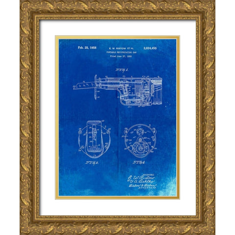 PP996-Faded Blueprint Portable Reciprocating Saw Poster Gold Ornate Wood Framed Art Print with Double Matting by Borders, Cole