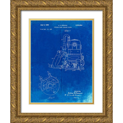 PP997-Faded Blueprint Porter Cable Hand Router Patent Poster Gold Ornate Wood Framed Art Print with Double Matting by Borders, Cole