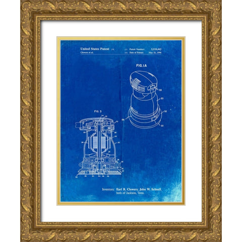 PP998-Faded Blueprint Porter Cable Palm Grip Sander Patent Poster Gold Ornate Wood Framed Art Print with Double Matting by Borders, Cole
