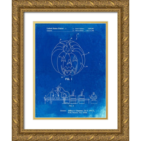 PP1003-Faded Blueprint Pumpkin Patent Poster Gold Ornate Wood Framed Art Print with Double Matting by Borders, Cole
