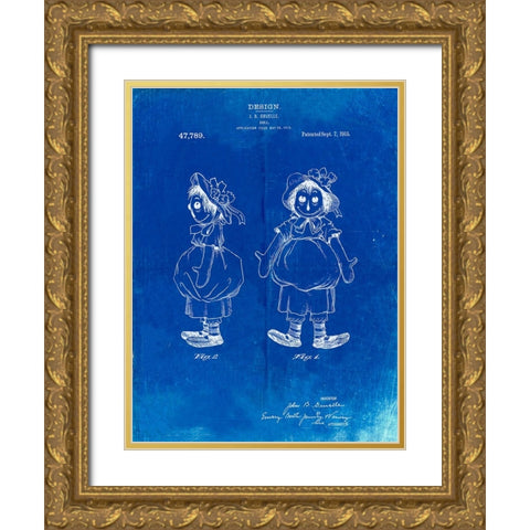 PP1005-Faded Blueprint Rag Doll Poster Gold Ornate Wood Framed Art Print with Double Matting by Borders, Cole