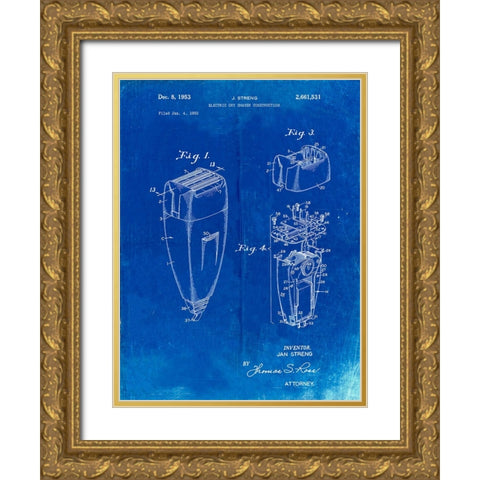 PP1011-Faded Blueprint Remington Electric Shaver Patent Poster Gold Ornate Wood Framed Art Print with Double Matting by Borders, Cole