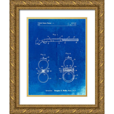 PP1012-Faded Blueprint Remington Shotgun Patent Print Gold Ornate Wood Framed Art Print with Double Matting by Borders, Cole