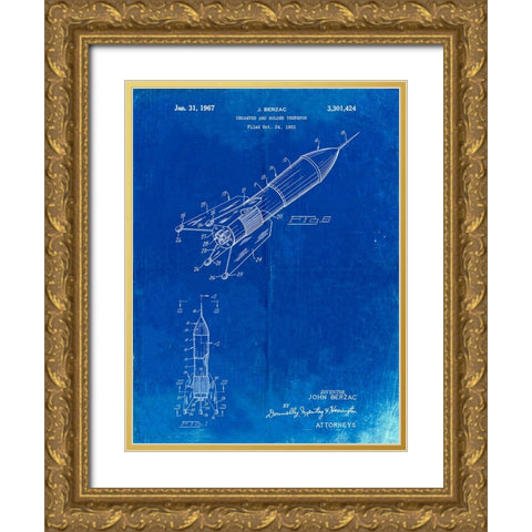 PP1016-Faded Blueprint Rocket Ship Concept 1963 Patent Poster Gold Ornate Wood Framed Art Print with Double Matting by Borders, Cole