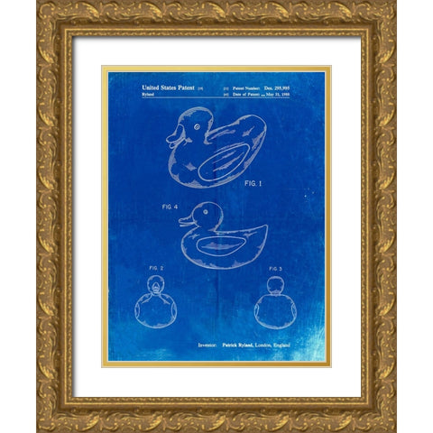 PP1021-Faded Blueprint Rubber Ducky Patent Poster Gold Ornate Wood Framed Art Print with Double Matting by Borders, Cole
