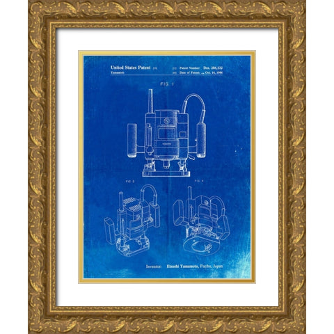 PP1025-Faded Blueprint Ryobi Portable Router Patent Poster Gold Ornate Wood Framed Art Print with Double Matting by Borders, Cole