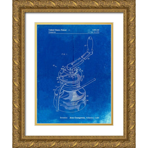 PP1027-Faded Blueprint Sailboat Winch Patent Poster Gold Ornate Wood Framed Art Print with Double Matting by Borders, Cole