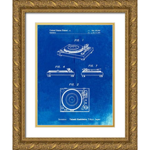 PP1028-Faded Blueprint Sansui Turntable 1979 Patent Poster Gold Ornate Wood Framed Art Print with Double Matting by Borders, Cole