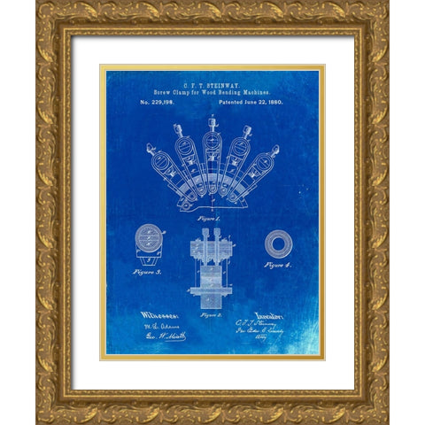 PP1031-Faded Blueprint Screw Clamp 1880  Patent Poster Gold Ornate Wood Framed Art Print with Double Matting by Borders, Cole
