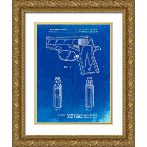PP1034-Faded Blueprint Sig Sauer P220 Pistol Patent Poster Gold Ornate Wood Framed Art Print with Double Matting by Borders, Cole