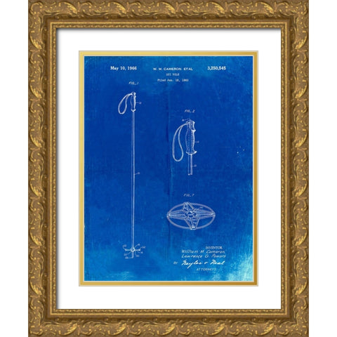 PP1038-Faded Blueprint Ski Pole Patent Poster Gold Ornate Wood Framed Art Print with Double Matting by Borders, Cole