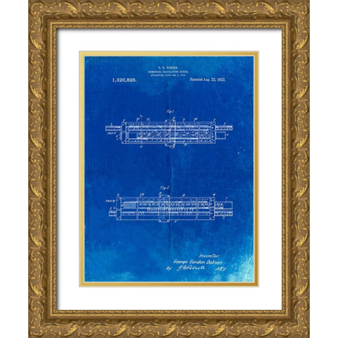 PP1040-Faded Blueprint Slide Rule Patent Poster Gold Ornate Wood Framed Art Print with Double Matting by Borders, Cole