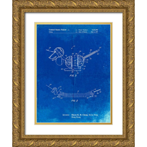 PP1041-Faded Blueprint Slide Rule Patent Poster Gold Ornate Wood Framed Art Print with Double Matting by Borders, Cole