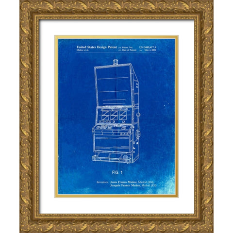 PP1043-Faded Blueprint Slot Machine Patent Poster Gold Ornate Wood Framed Art Print with Double Matting by Borders, Cole