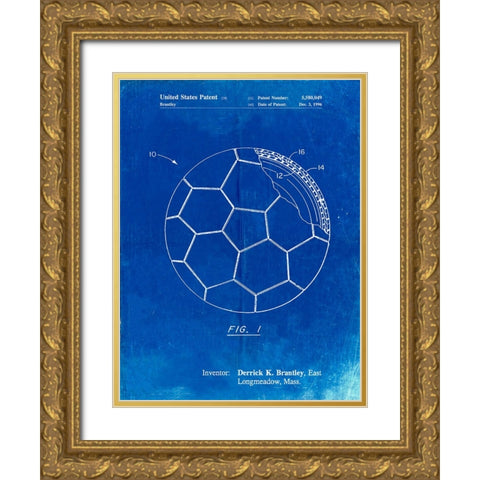 PP1047-Faded Blueprint Soccer Ball Layers Patent Poster Gold Ornate Wood Framed Art Print with Double Matting by Borders, Cole