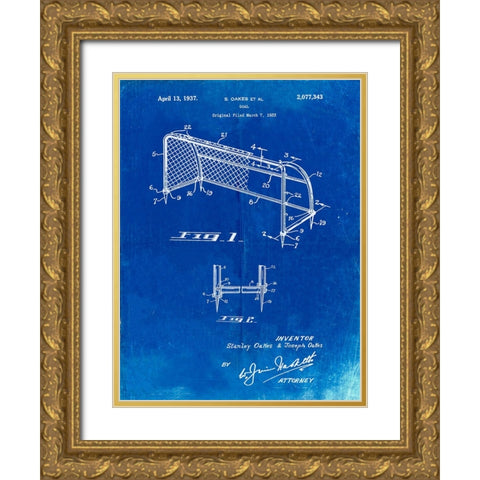 PP1048-Faded Blueprint Soccer Goal Patent Art Gold Ornate Wood Framed Art Print with Double Matting by Borders, Cole