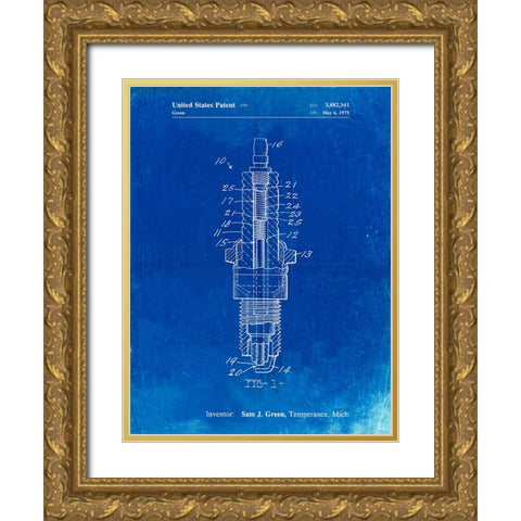 PP1051-Faded Blueprint Spark Plug Patent Poster Gold Ornate Wood Framed Art Print with Double Matting by Borders, Cole