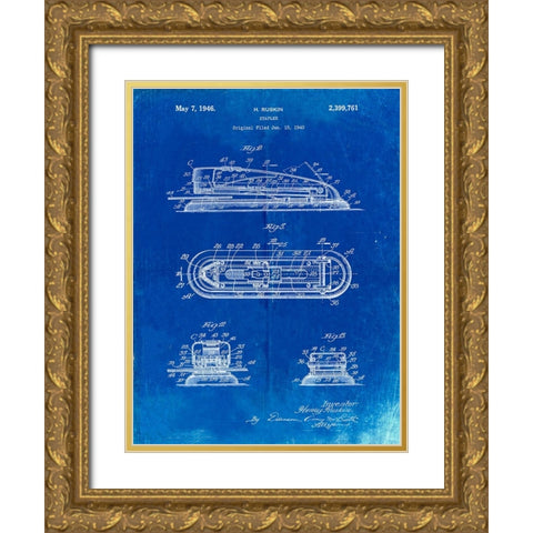 PP1052-Faded Blueprint Stapler Patent Poster Gold Ornate Wood Framed Art Print with Double Matting by Borders, Cole