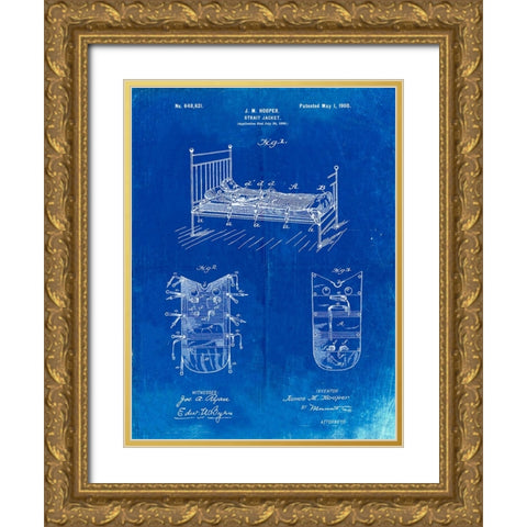 PP1068-Faded Blueprint Strait Jacket Patent Poster Gold Ornate Wood Framed Art Print with Double Matting by Borders, Cole