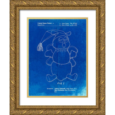 PP1070-Faded Blueprint Stuffed Animal Poster Gold Ornate Wood Framed Art Print with Double Matting by Borders, Cole